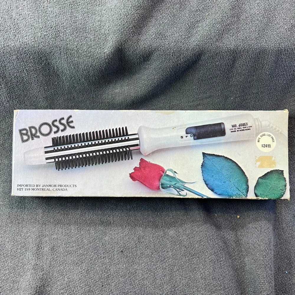 Vintage Brosse Electric Hair Styling Brush Model 1854 White Black Dual Heat NIB